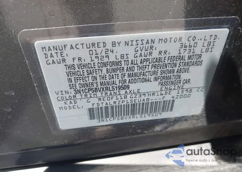 2024 Nissan Kicks S Xtronic Cvt z USA, uszkodzony, nr VIN 3N1CP5BVXRL519509